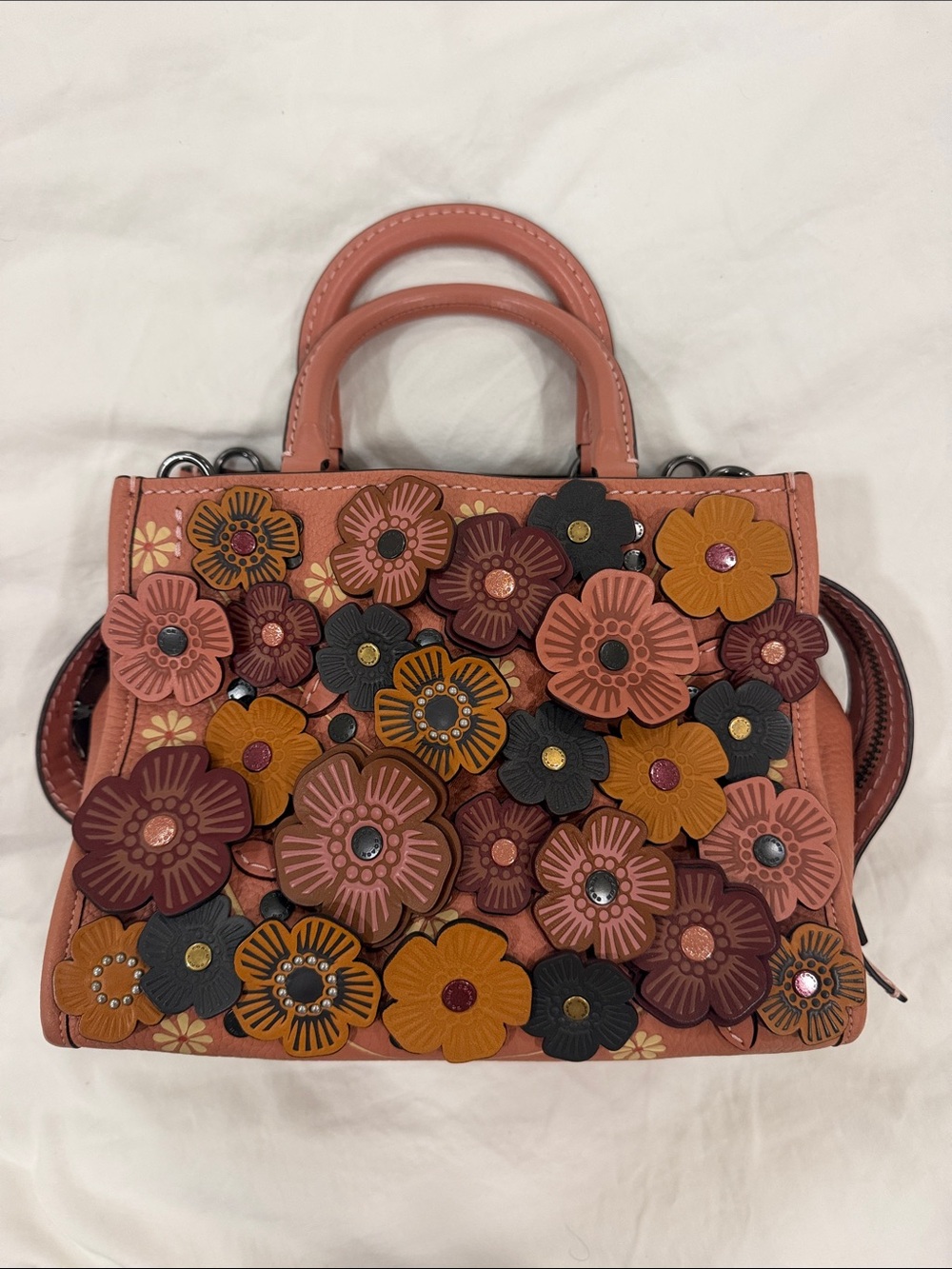 Coach Rogue 25 Melon Tea Rose Floral Appliqué Bag